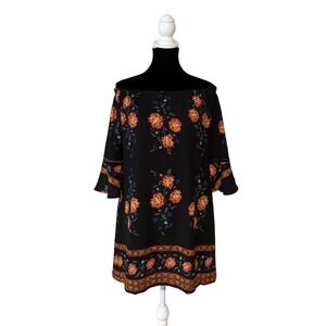 Dress Forum Floral Off Shoulder Boho Mini Dress XS Bell Sleeve‎ Peasant Festival